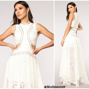 Boho Lace Asymmetrical Maxi Dress W/ Cut Outs NEW